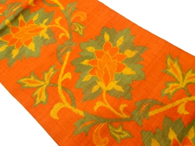 リサイクル　手織り紬花唐草模様織出し名古屋帯